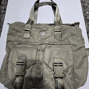 Steve Madden BKEERA Nylon Tote Bag -Olive Green -Large Multi-Pocket Handbag Read